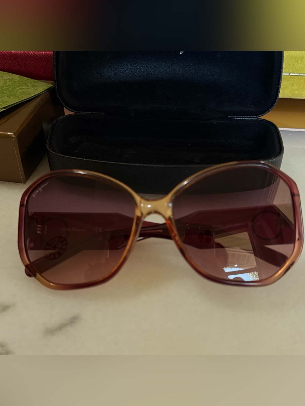 Salvatore Ferragamo Women's Brown Gradient Oversized Sunglasses with Amber Frame